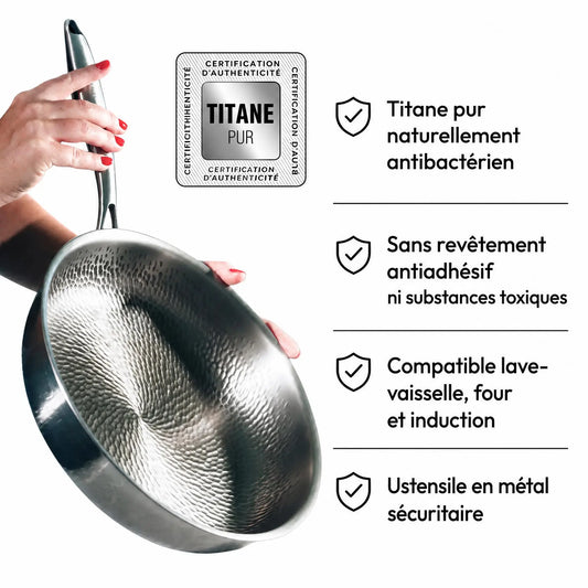 Poêle en titane Pro antiadhésive sans PFAS avec couvercle
