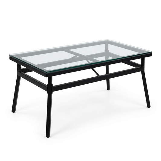 Table basse de jardin plateau verre trempe