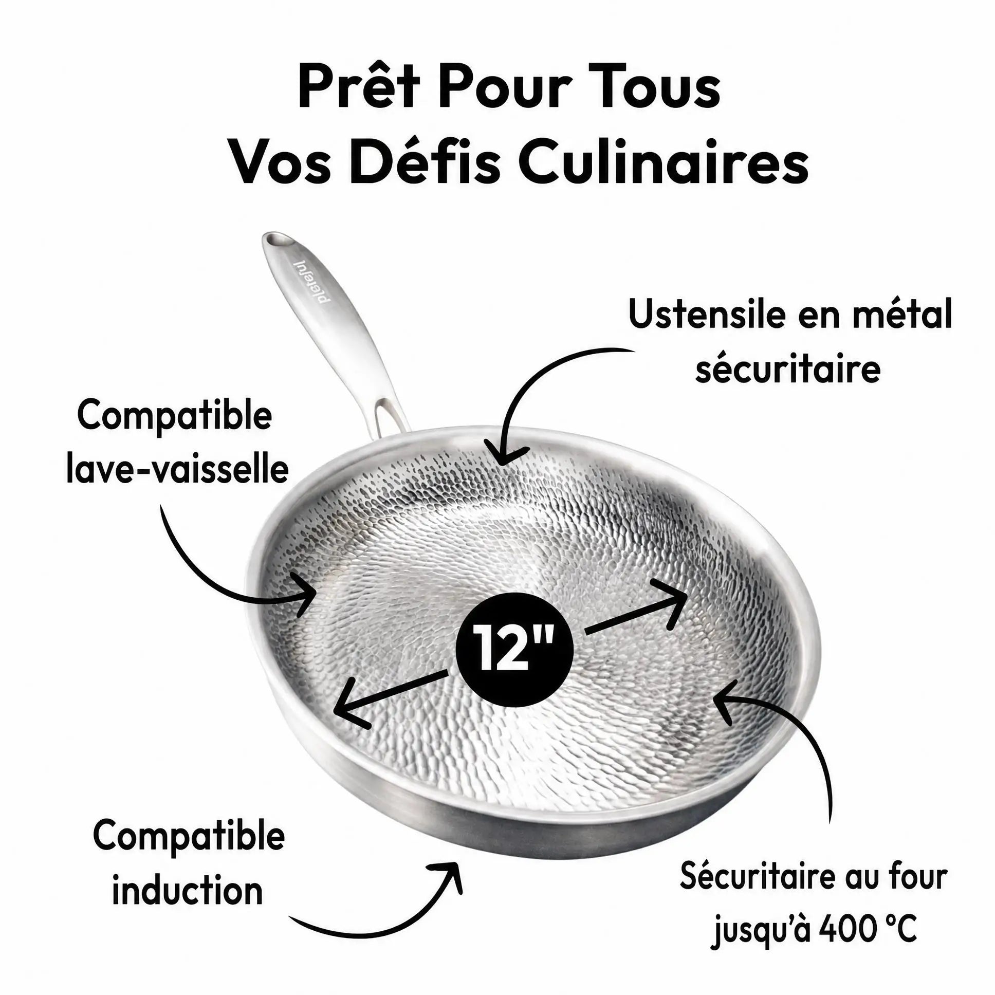 Poêle en titane Pro antiadhésive sans PFAS avec couvercle