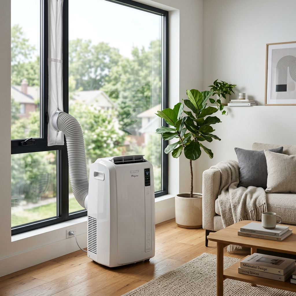 Climatiseur mobile 4 en 1 en situation dans un salon