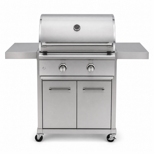 Barbecue à gaz 2 brûleurs chariot inox